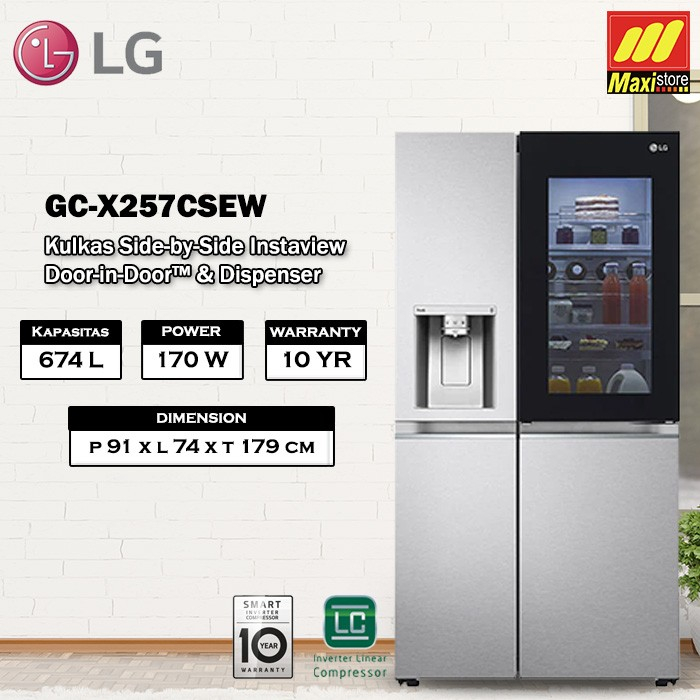 Jual LG GC-X257CSEW Kulkas Side-by-Side Instaview [674 L] - Garansi ...