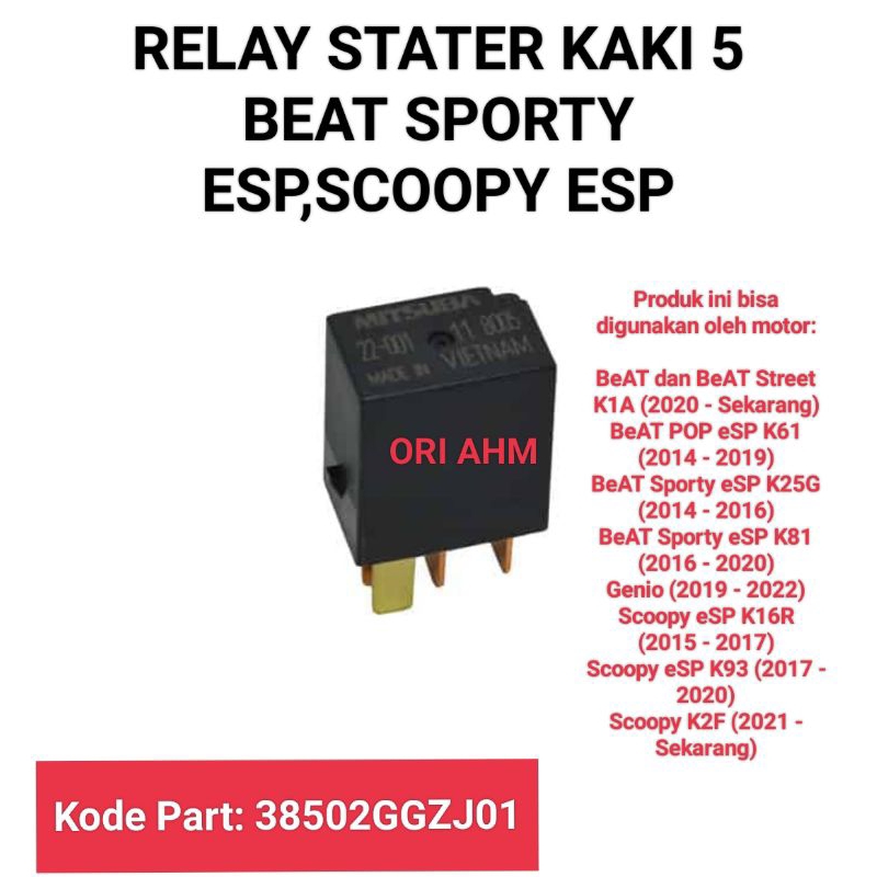 Jual relay starter kaki 5 ,beat fi,esp,pop,street,scoopy fi,Vario fi