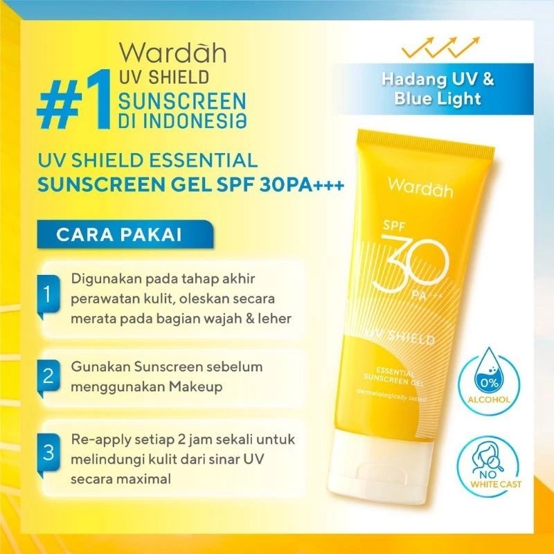 Jual Wardah UV Shield Essential Sunscreen Gel SPF 30 PA++ | Isi 40ML ...