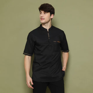 Asakhi - Baju Koko Kurta Premium Lengan Pendek Sakka Warna Hitam