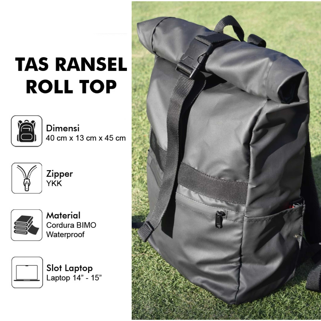 Jual Tas Waterproof Ransel Rolltop Bimo dan Cordura Tas Sekolah Kuliah ...