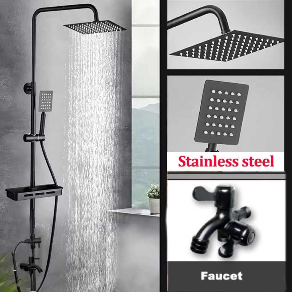Jual SUS304 4in1 paket shower tiang stainless hitam Set Shower Panas ...