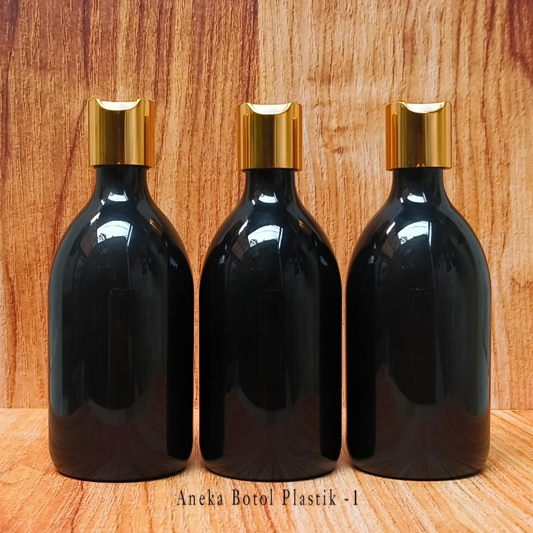 Jual Botol Presstop 300ml Hitam Tutup Gold Disctop Pet Oval 300 Ml ...
