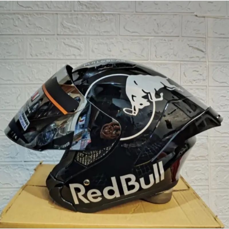 Jual HELM HALF FACE KBR TERBARU WARNA HITAM GLOSY RED BULL PAKET ...