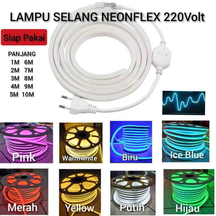 Paket Lampu Led Neon Flex LEDF 11Meter - 15Meter Ac 220V Lengkap Tinggal Colok Mik | AutoStock