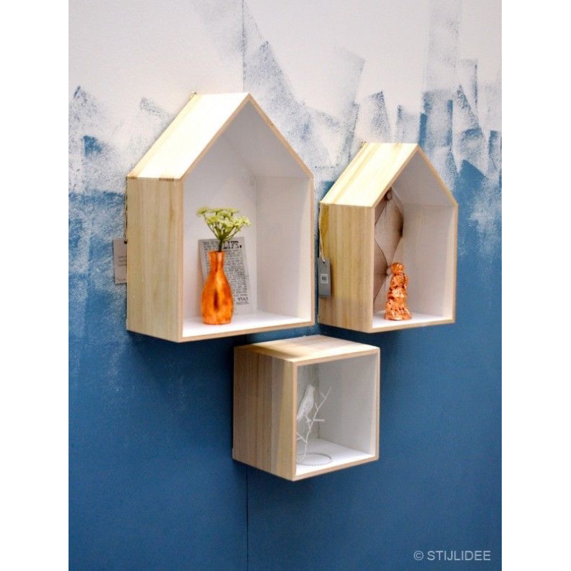 Jual Rak dinding kayu segi lima model rumah | Shopee Indonesia