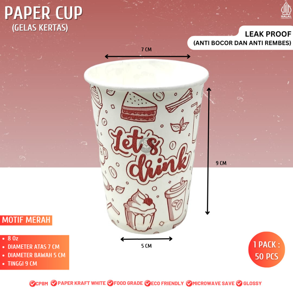 Jual Paper Cup 8 oz Gelas Kertas Gelas Kopi Paper Cup Tebal (Isi 50 Pcs ...