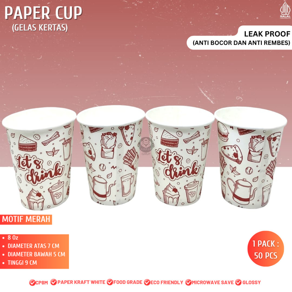 Jual Paper Cup 8 oz Gelas Kertas Gelas Kopi (Isi 50 Pcs-CP8M) | Shopee ...