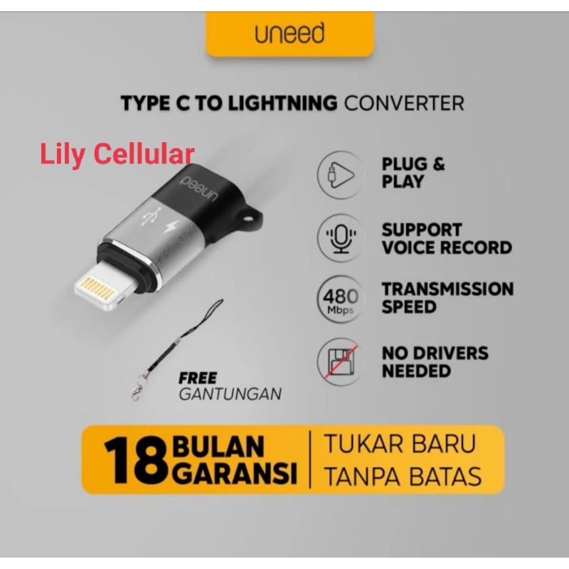 Jual Converter Type C To IPh Lightning Support Voice UNEED UAT02 2Ci 