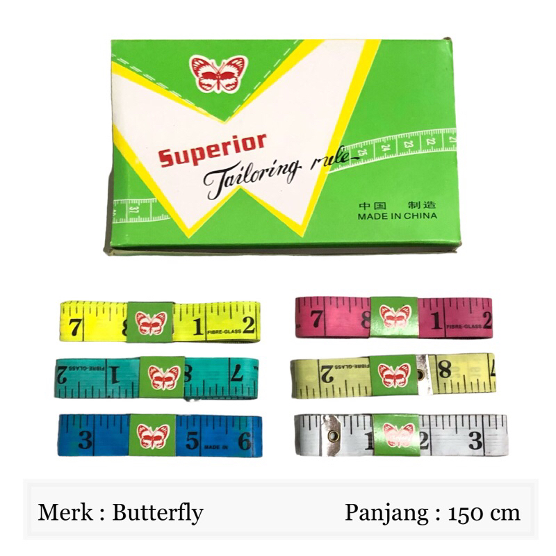 Jual Meteran Butterfly Besar 2 cm Superior | 150 cm | 1 Lusin | Shopee ...