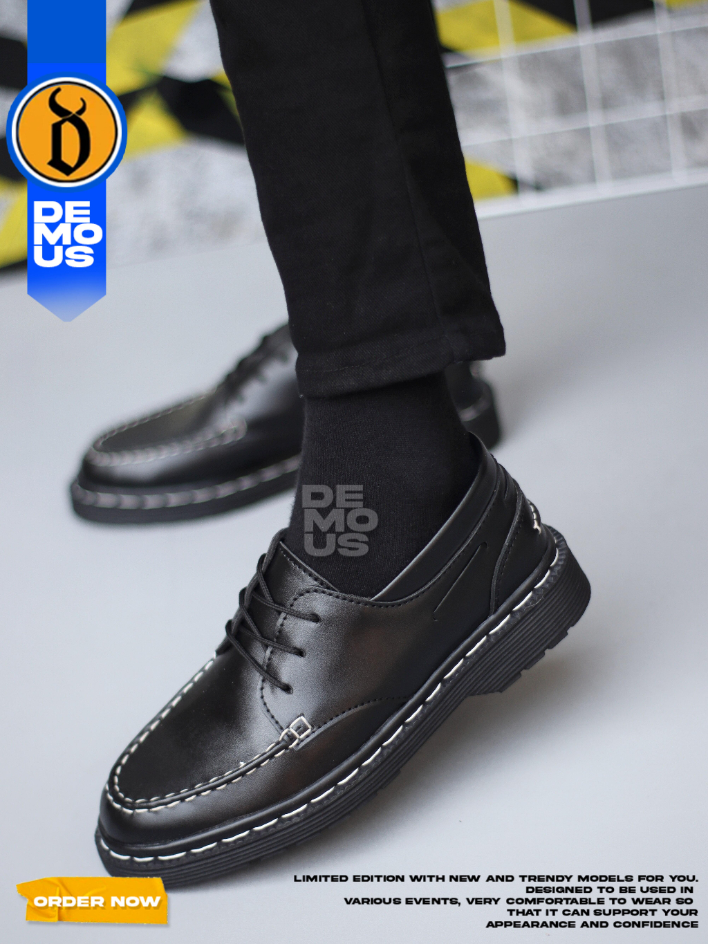 Jual DEMOUS - Sepatu Formal Pantofel Docmart Hitam Kulit PU Kerja Pria ...