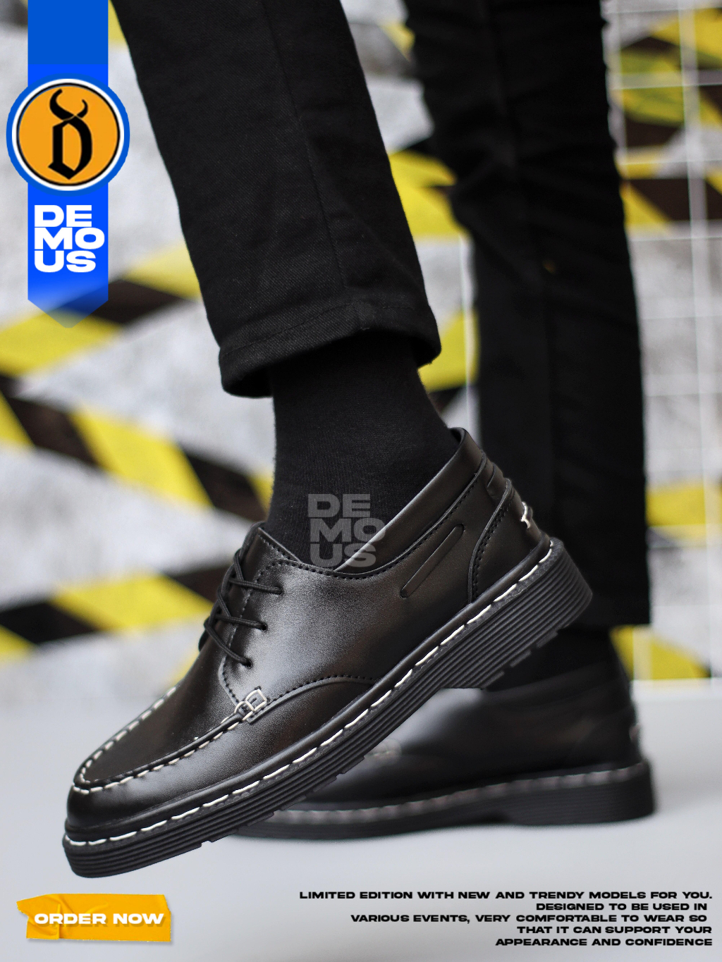 Jual DEMOUS - Sepatu Formal Pantofel Docmart Hitam Kulit PU Kerja Pria ...