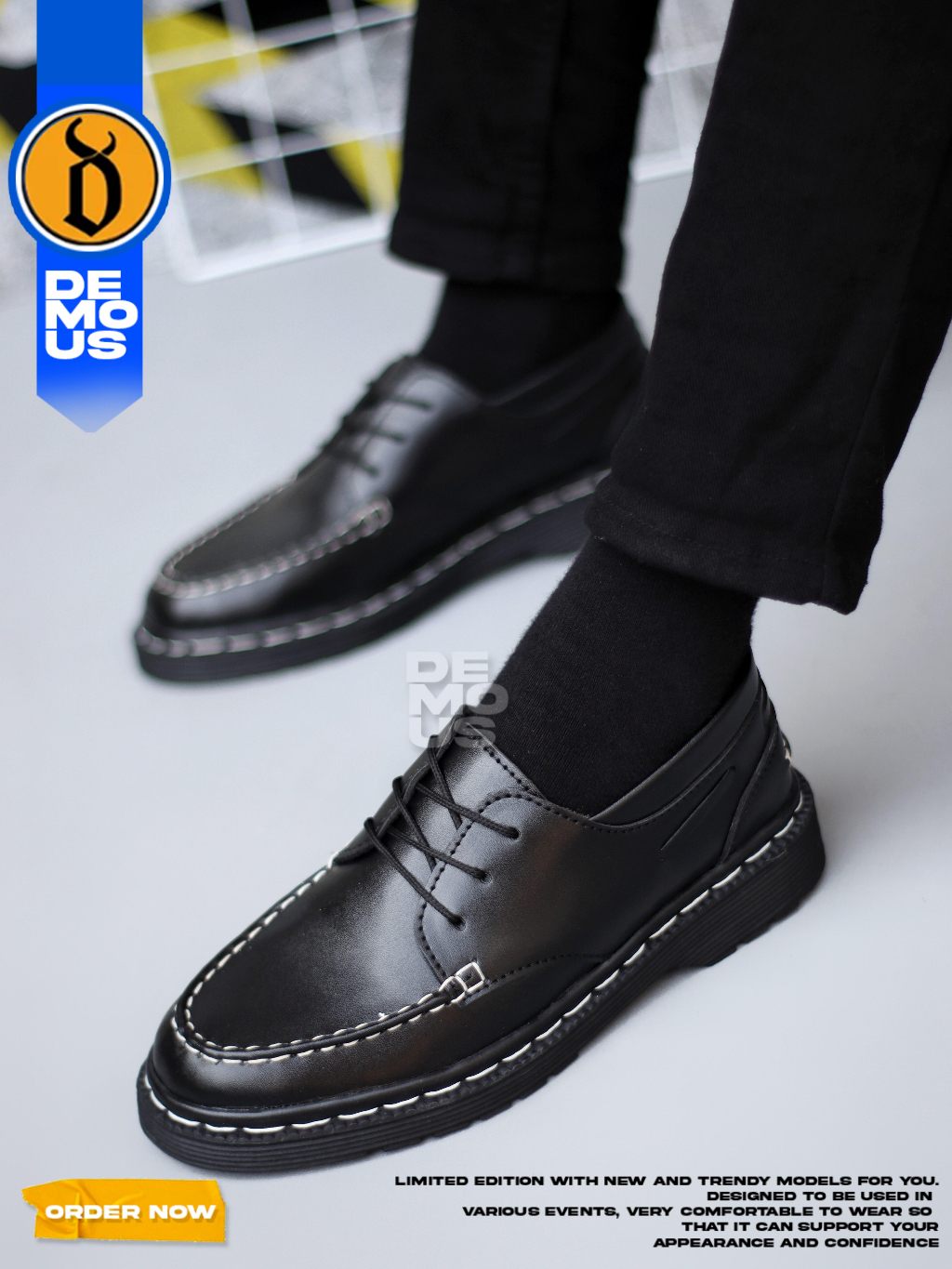 Jual DEMOUS - Sepatu Formal Pantofel Docmart Hitam Kulit PU Kerja Pria ...