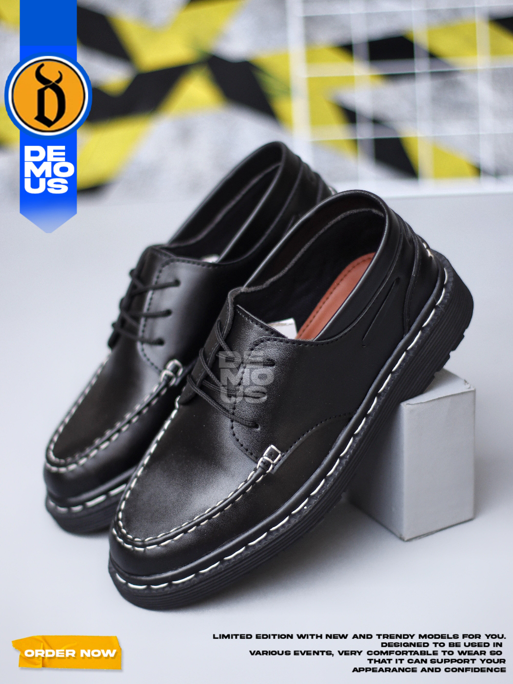 Jual DEMOUS - Sepatu Formal Pantofel Docmart Hitam Kulit PU Kerja Pria ...