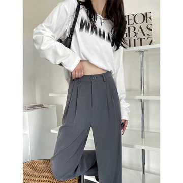Korean Import Krem Fashion Loose Highwaist Wanita Kulot