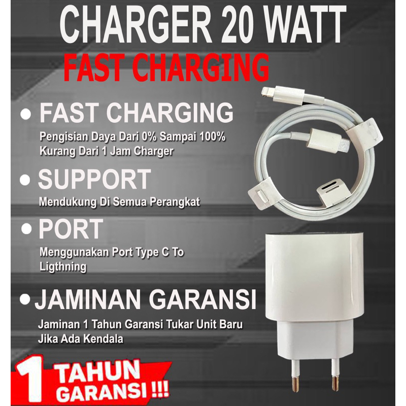 Jual CHARGER IPHONE,IPAD FAST CHARGING 20WATT GARANSI 1 TAHUN | Shopee ...