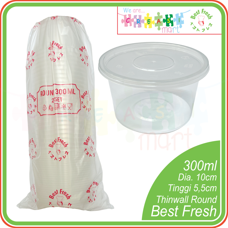 Jual Best Fresh Thinwall Kotak Makanan Round / Bulat 300ml + Tutup Pak ...
