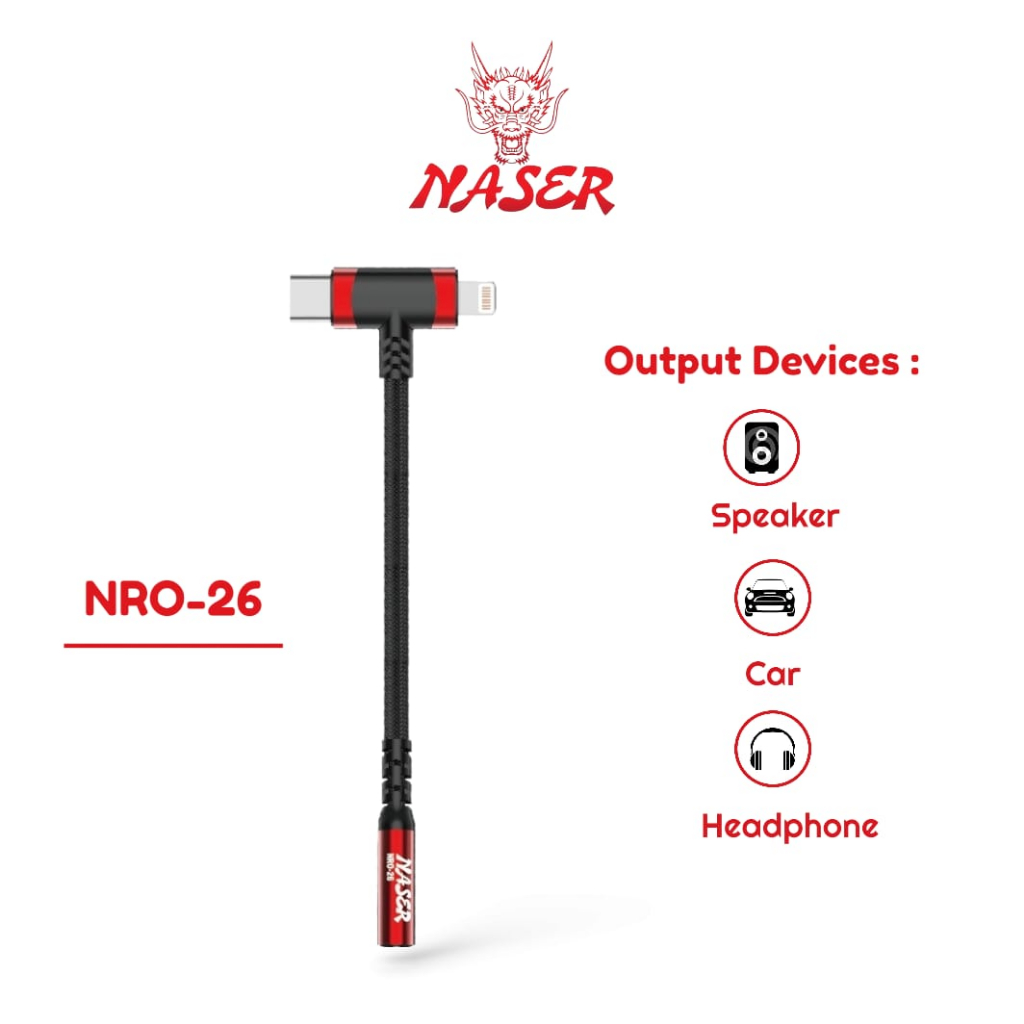 Jual NASER AUDIO CABLE NRO-26 / Aux 3.5mm to Type C & Li9htnin9 / Aux ...