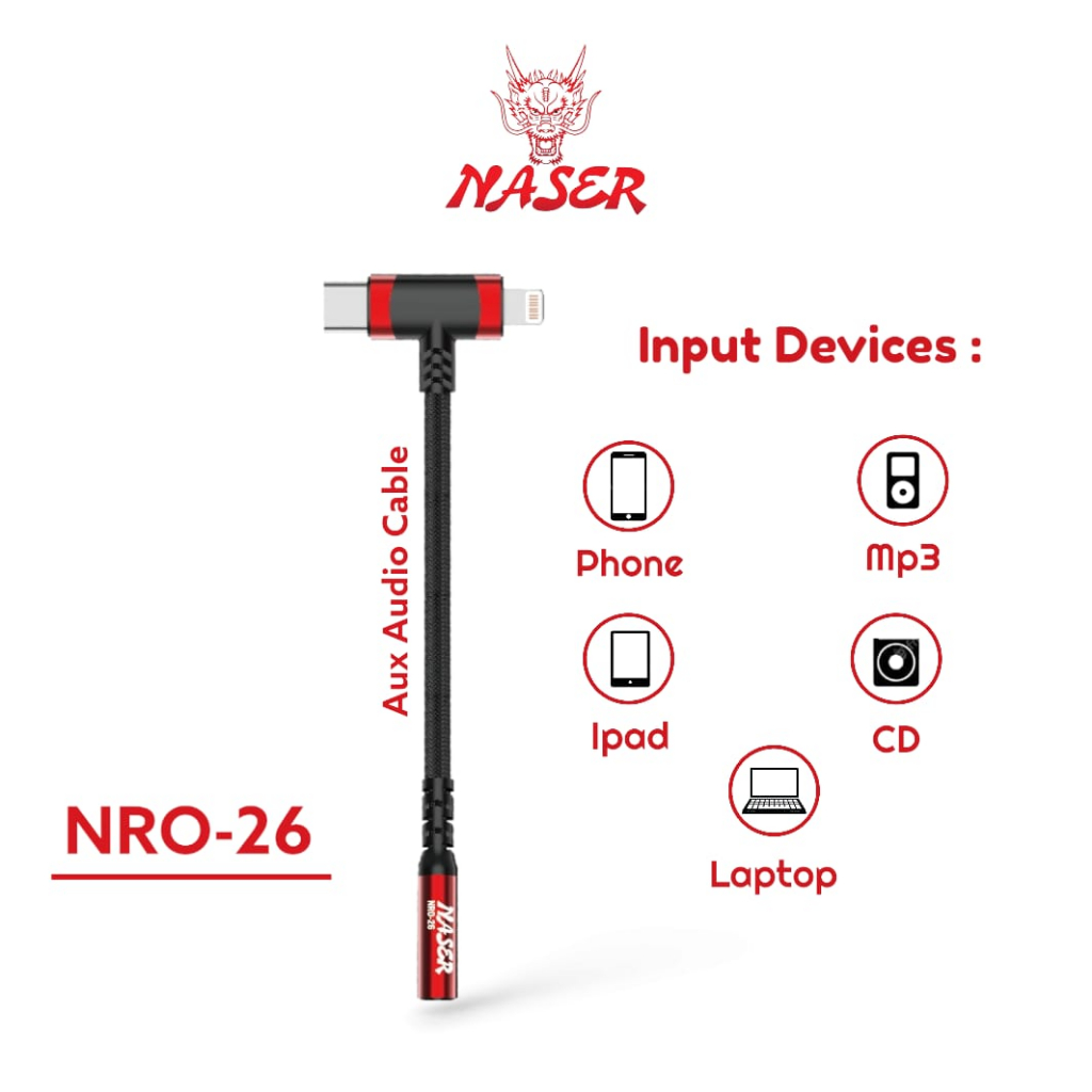 Jual NASER AUDIO CABLE NRO-26 / Aux 3.5mm to Type C & Li9htnin9 / Aux ...