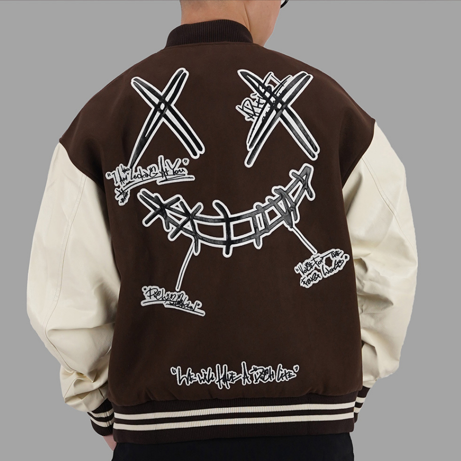 Jual RIC Ricky Is Clown Embroidered Varsity Jacket Brown | Shopee Indonesia