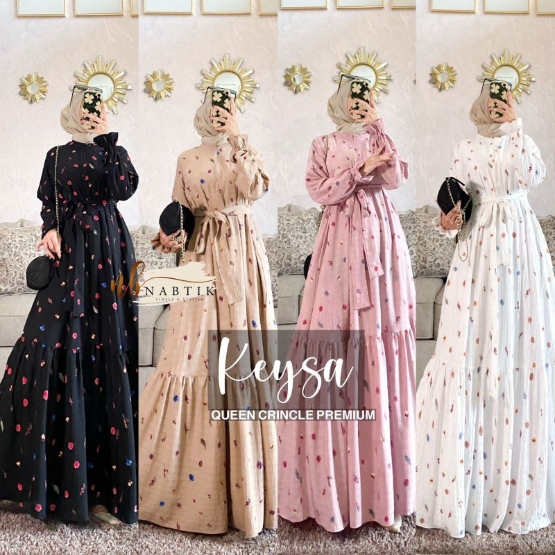Jual Dress gamis crinkel motif gamis kekinian terbaru Keysa crincle