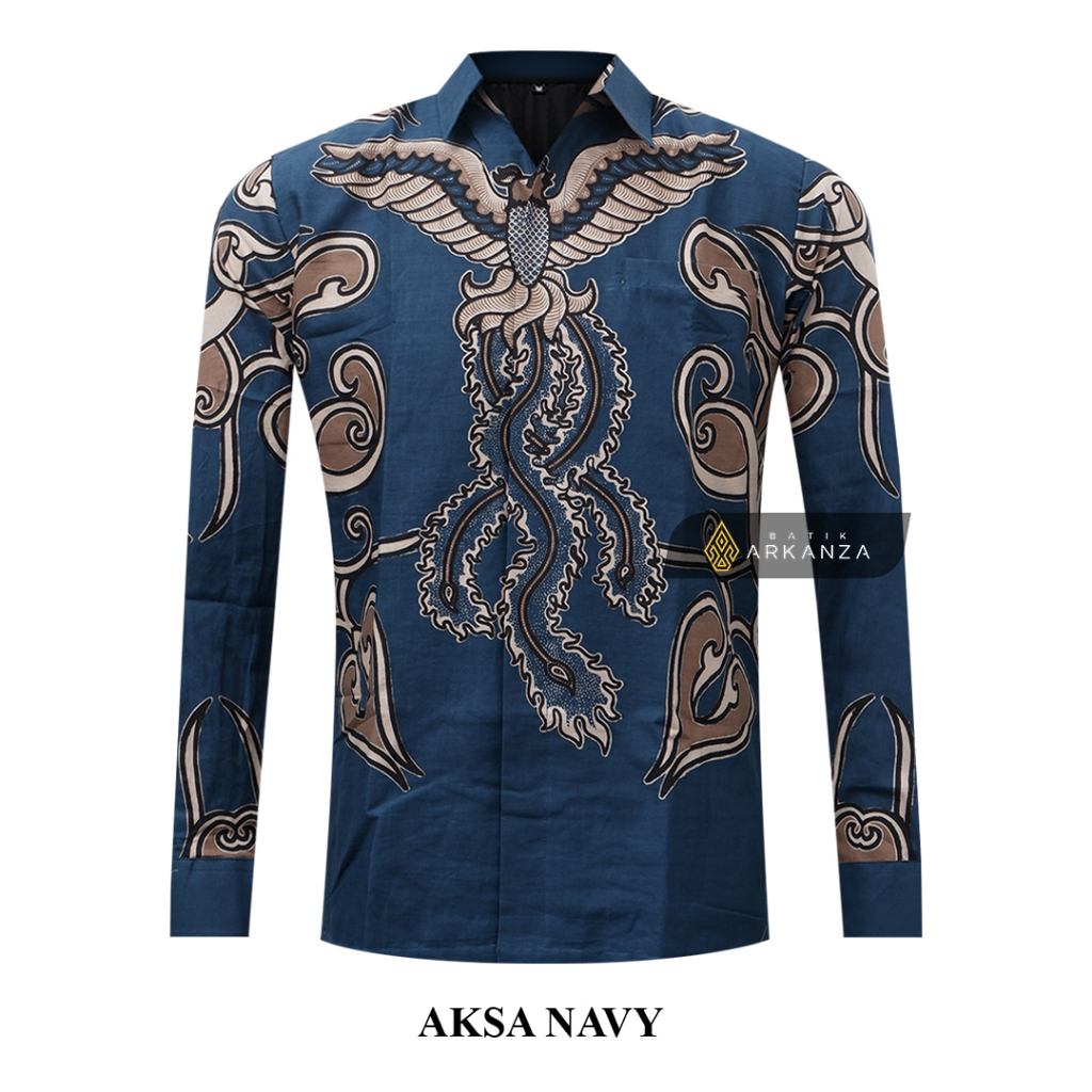 Jual BATIK ARKANZA Motif AKSA NAVY Hem Atasan Kemeja Baju Batik Pria ...