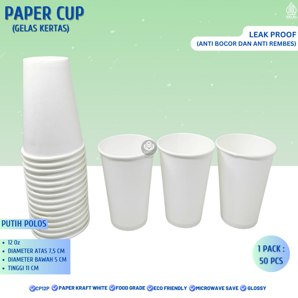 Jual Paper Cup 12 oz Gelas Kertas Cup Gelas Bahan Tebal (Isi 50 Pcs ...