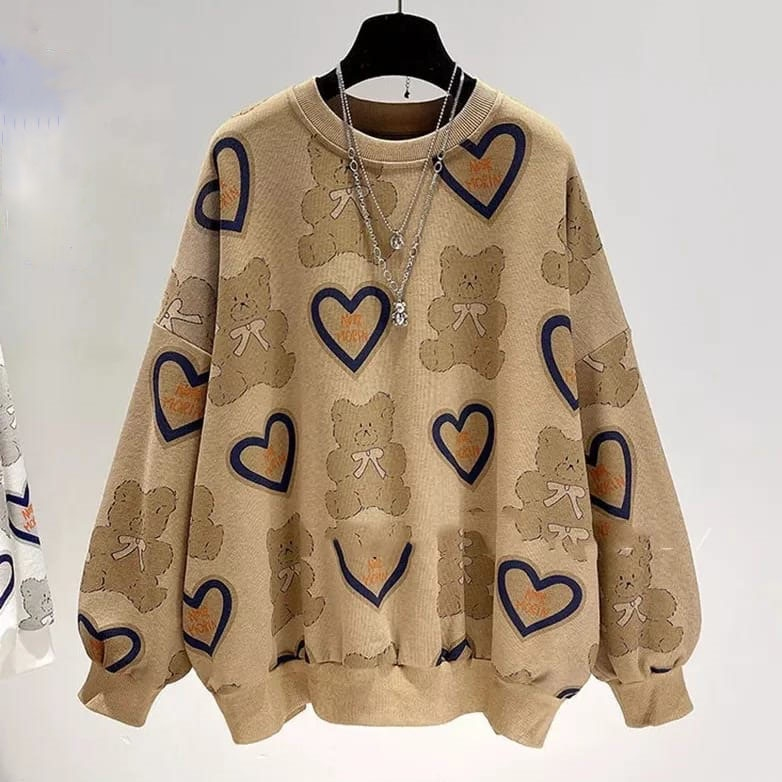 Jual Vallina Bear Love Full Printed Oversized Sweater Premium