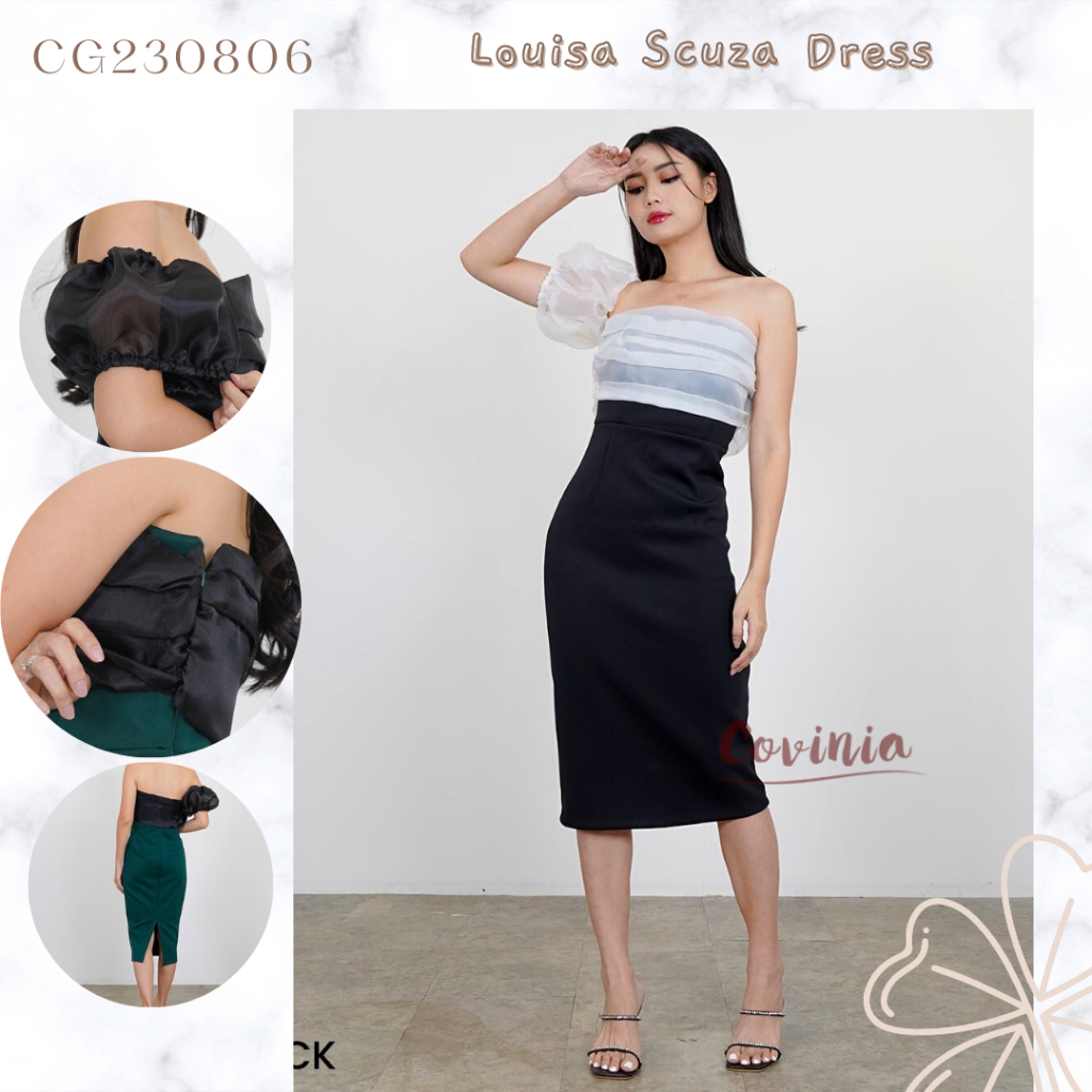 Jual Louisa Scuza Dress Scuba Organza Eloisa Sabrina Mix Bodycon Dress Puffy Wrap CG230806