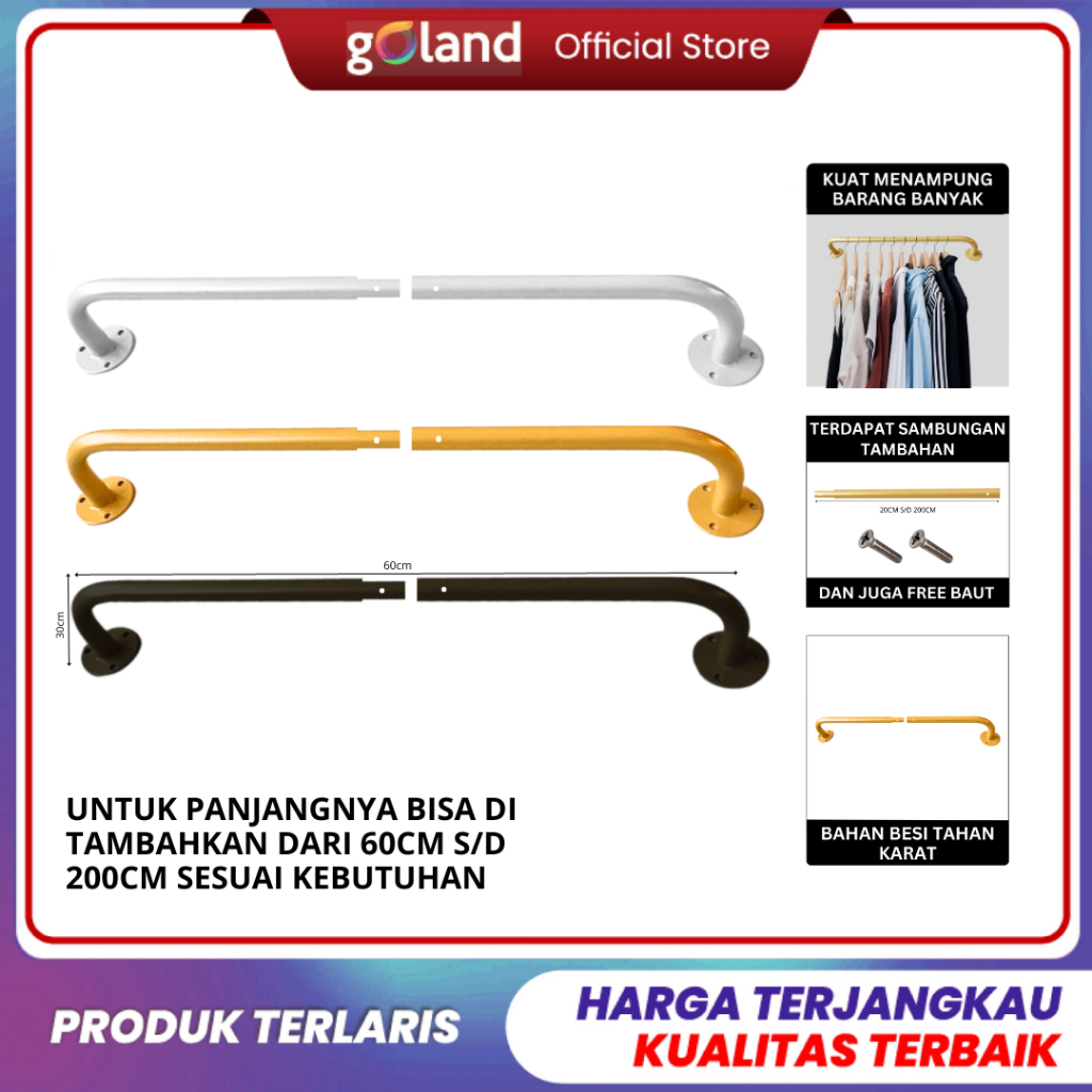 Jual Goland Gantungan Baju Tembok Gantungan Baju Besi Multifungsi ...