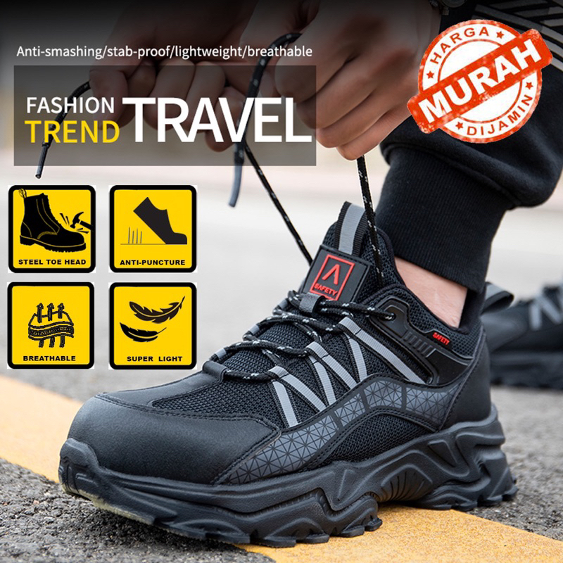 Jual Sepatu Safety Pria Sneakers Model Hiking Sport Ujung Besi Anti ...