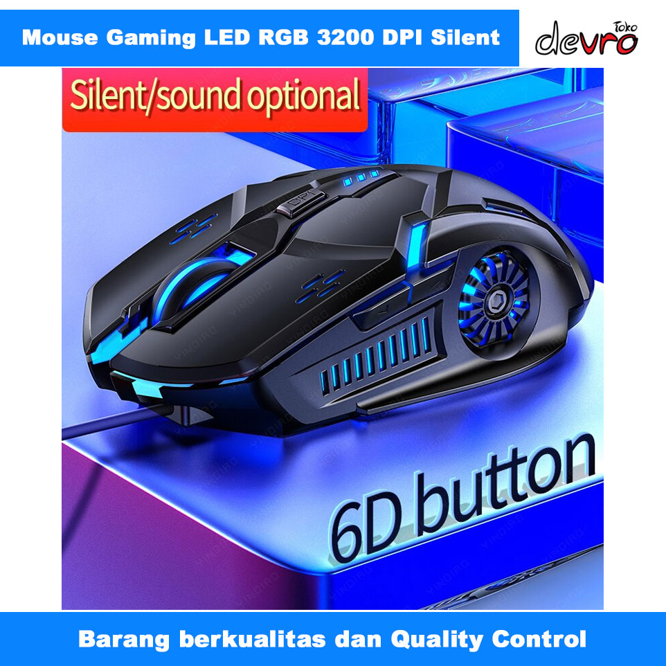 Jual Mouse Gaming LED RGB 3200 DPI - Normal Click - Wired - Silver ...