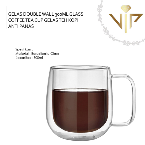 Jual VIP GELAS DOUBLE WALL 300ML GLASS COFFEE TEA CUP GELAS TEH KOPI ...