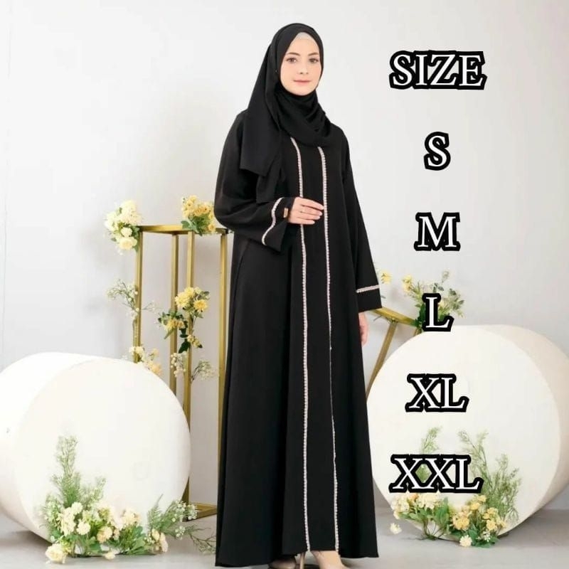 Jual Elmera Abaya Arabian Hitam Terbaru 2024 Dress Muslimah Syari Polos