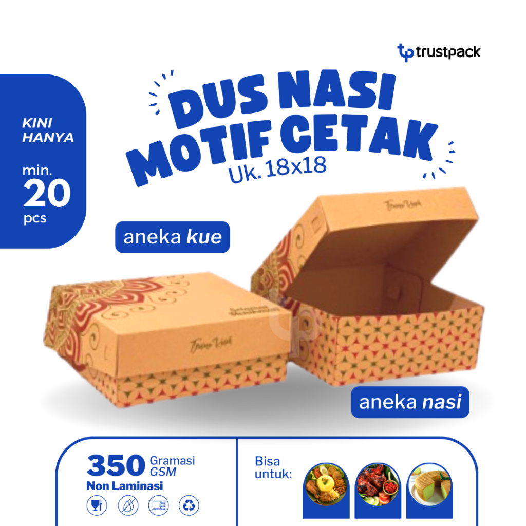 Jual DUS NASI 18x18 MOTIF BOX KOTAK NASI KRAFT PAPER COKLAT MURAH TEBAL ...