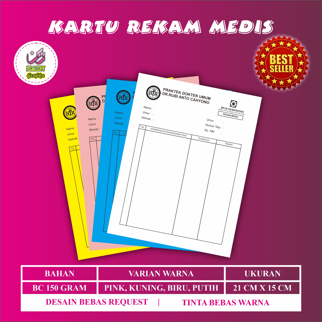 Jual Kartu Rekam Medis Medical Record Card Kartu Stok Barang Zain Grafika Shopee Indonesia 