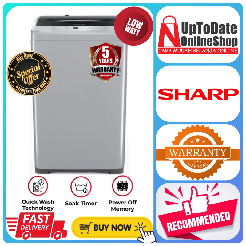 Jual MESIN CUCI SHARP 1 TABUNG 7.5KG ES-F950P-GY F950P F950 ECO LOGIC ...