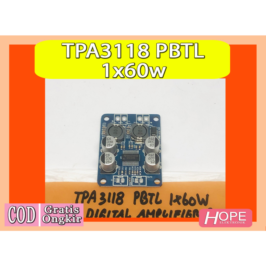 Jual TPA3118 PBTL Mono Digital Power Amplifier Board 1x60W 12V 24V