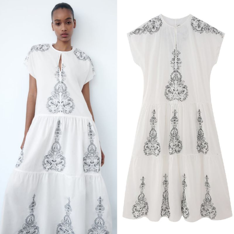 Jual White Embroidery Maxi Dress 72135 Shopee Indonesia