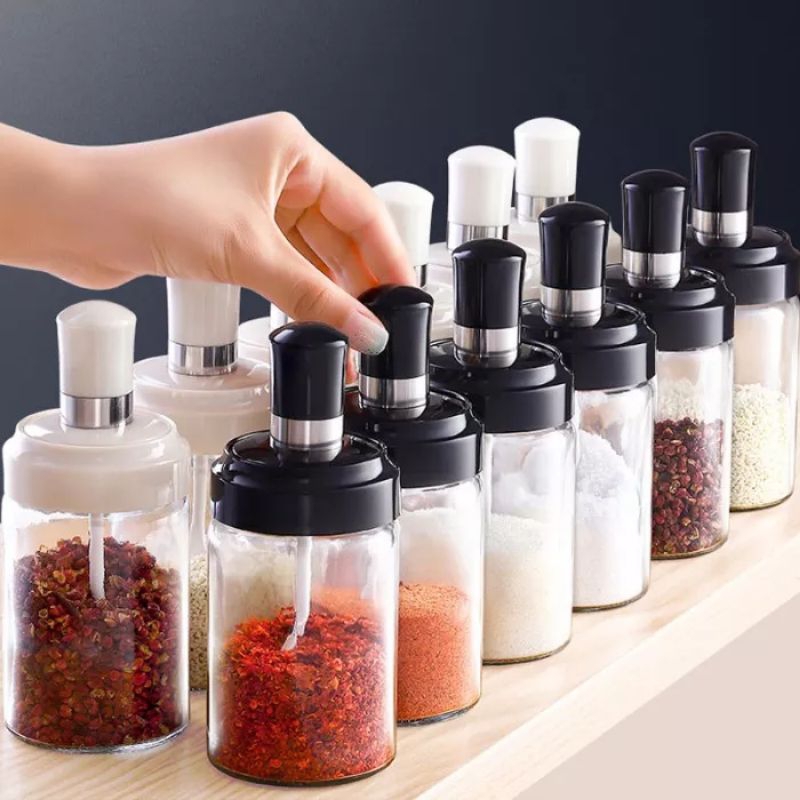 Jual Botol Bumbu Kaca Sendok Wadah Garam Gula Merica Aesthetic Kitchen ...