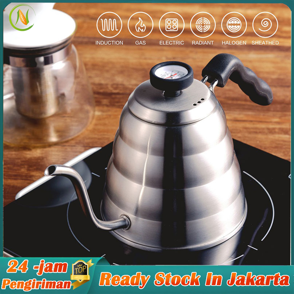 Promo KTCmart - Gooseneck Kettle with Thermometer 1,2L Teko Leher