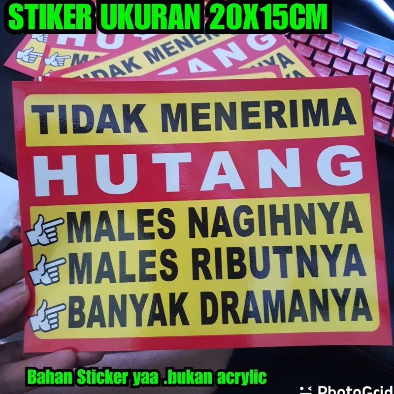 Jual Stiker Tidak Menerima Ngutang Tulisan Tidak Boleh Hutang 20x15cm