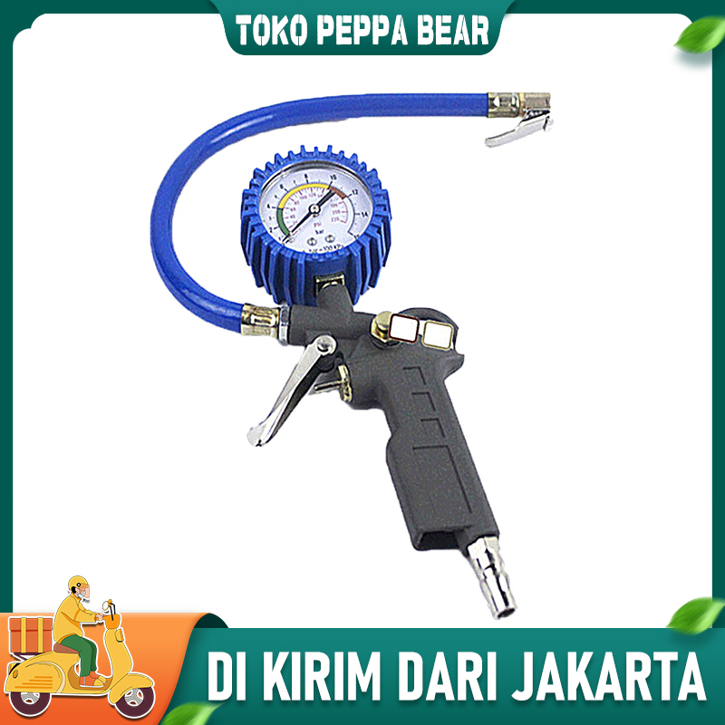 Hililand 0 - 12 Bar Self Clamping Tire Inflator With Air Pressure Gauge Tire Pressure Gun Self Clamping Tyre Pressure Gun With Air Pressure Gauge Air Compressor Tyre Inflator Attachment