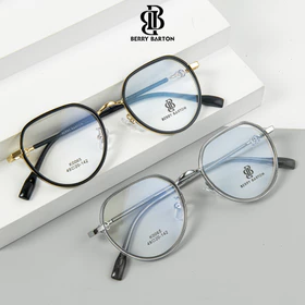 Berrybarton Kacamata Bulat Anti Radiasi Blueray Photocromic Kacamata Minus Bahan Metal PC Pria