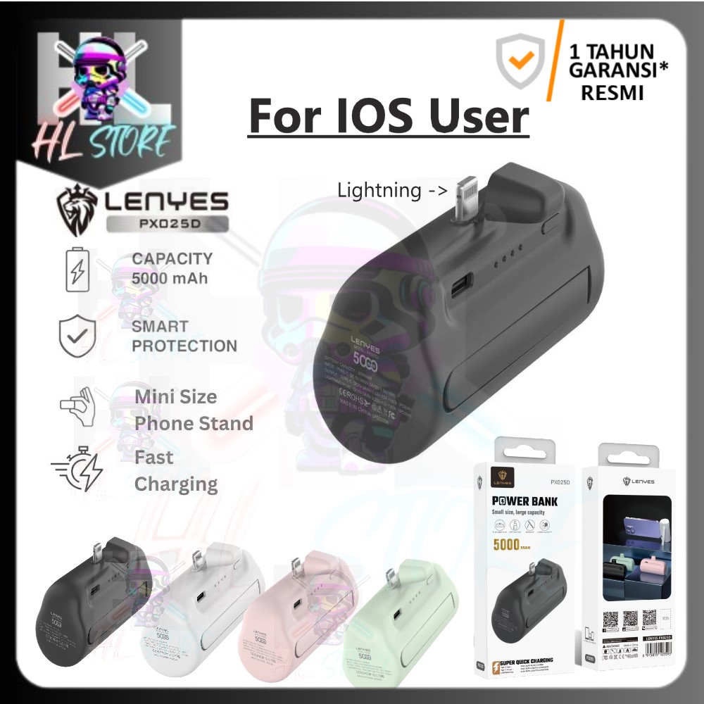 Jual LENYES Mini Powerbank PX25D Lightning Jack Fast Charging 5000mAh