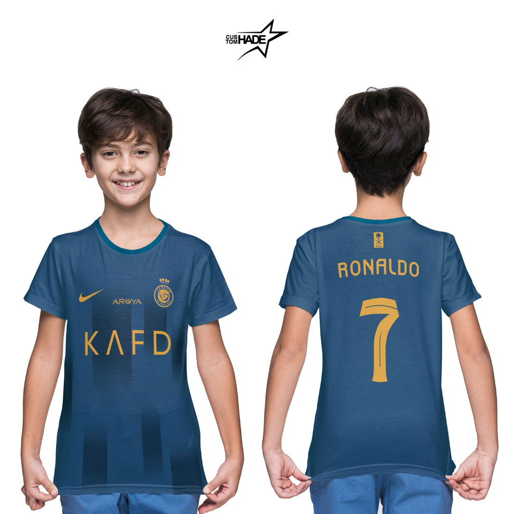 Jual Jersey Kaos Bola Anak Cr7 Ronaldo Al Nassr Home Terbaru 2023 Customhade Warna Biru Shopee