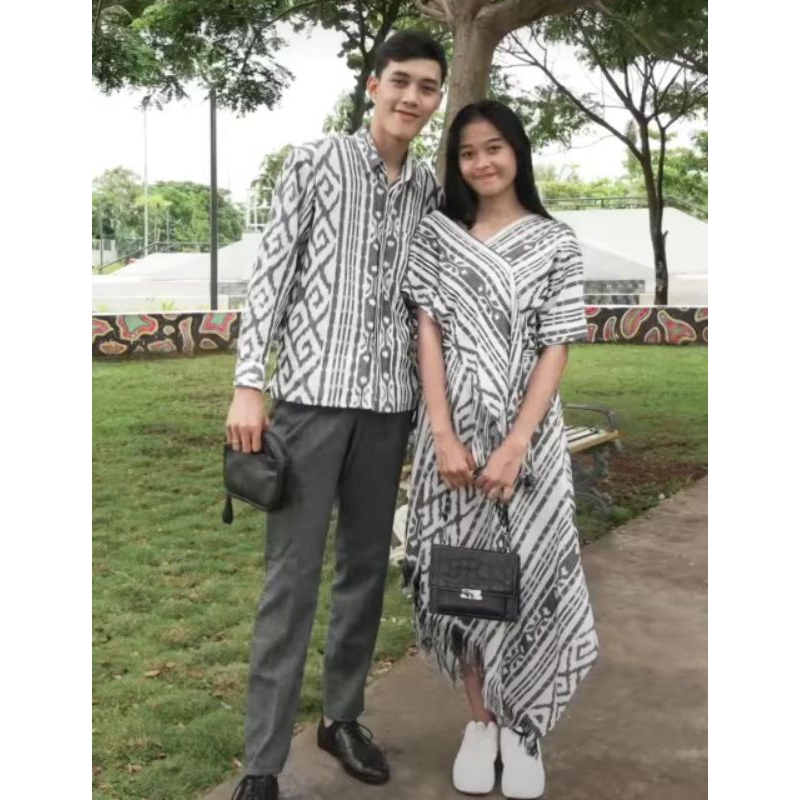 Jual Ready Stock Set Couple White Tenun Couple Tenun Baju Tenun