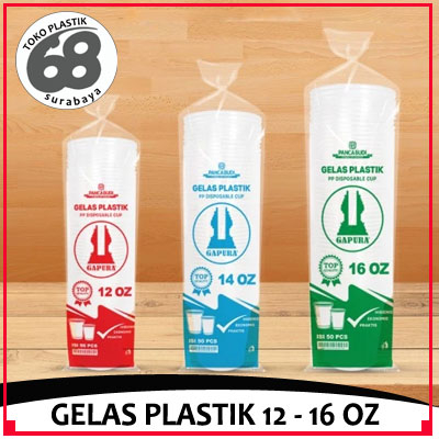 Gelas Plastik Gapura Ukuran 12, 14, 16 Oz