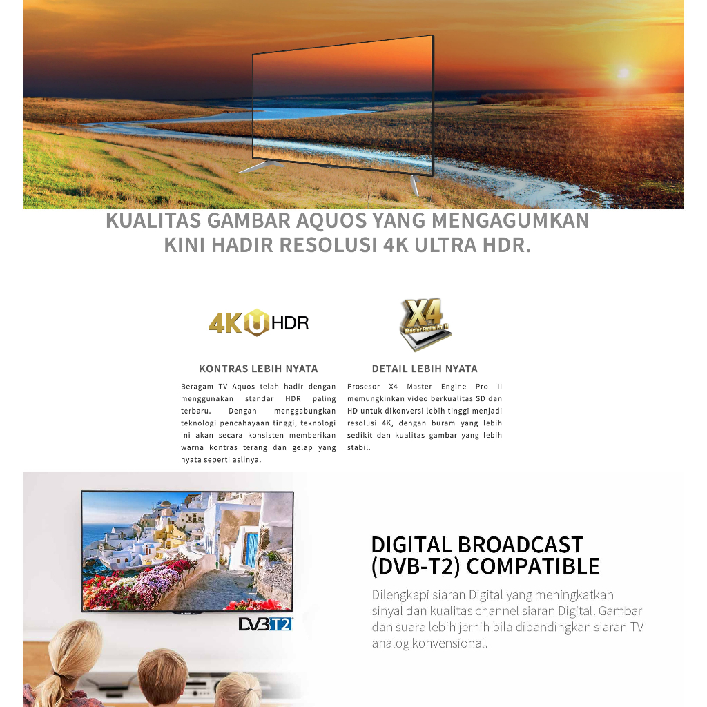 Jual Sharp LED TV 4K Ultra-HDR Basic TV 4T-C60CH1X Black 60 inch ...