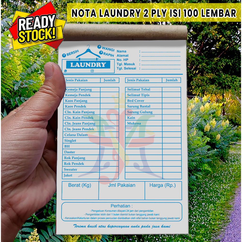Jual NOTA LOUNDRY 2 PLY 1/4 FOLIO ISI 100 LEMBAR | NOTA LAUNDRY MURAH ...